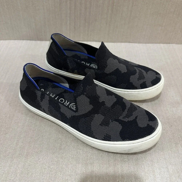 Rothy’s Original Slip On Sneaker Black Gray Camouflage Knit Shoes Women Size 6 - Picture 1 of 11